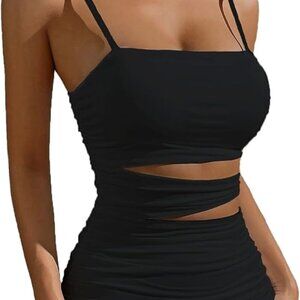 Summer Bodycon Slip Dress: Women’s Sexy Hollow Out Strap Spaghetti Short Mini